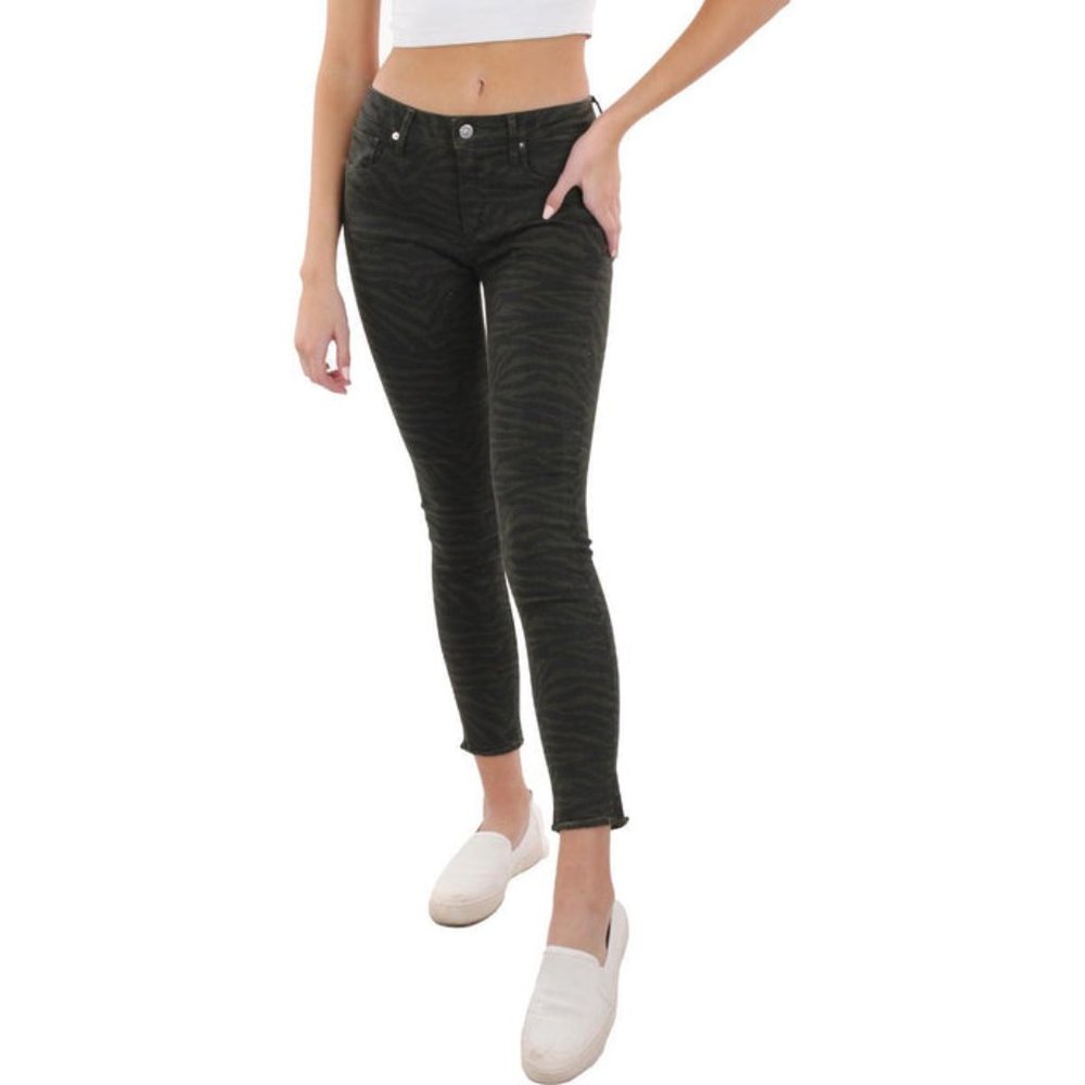 Driftwood Jackie Army-Green & Black Zebra Skinny Jeans NWT - Picture 4 of 5